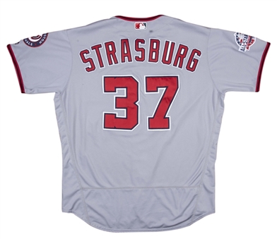 2018 Stephen Strasburg Game Used Washington Nationals Road Jersey Photo Matched To 6 Games Including 5 Wins (MLB Authenticated & Sports Investors Authentication)